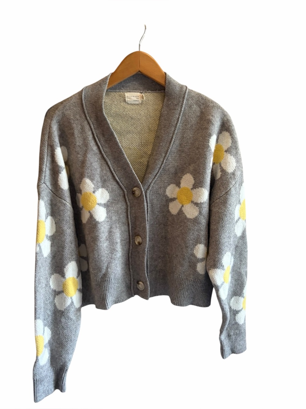 Dreamers by Debut Cropped Gray Daisy Cardigan Sweater 90s Y2K